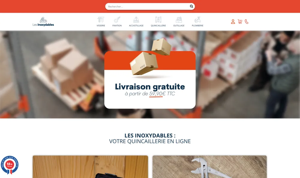 Page d&rsquo;accueil de la boutique Les Inoxydables