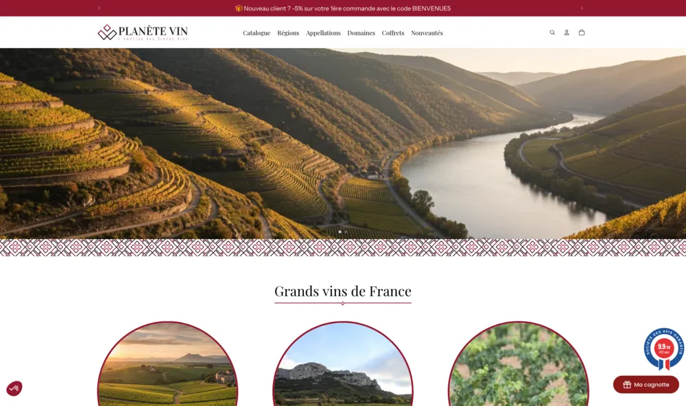 Page d&rsquo;accueil de la boutique Planète Vin